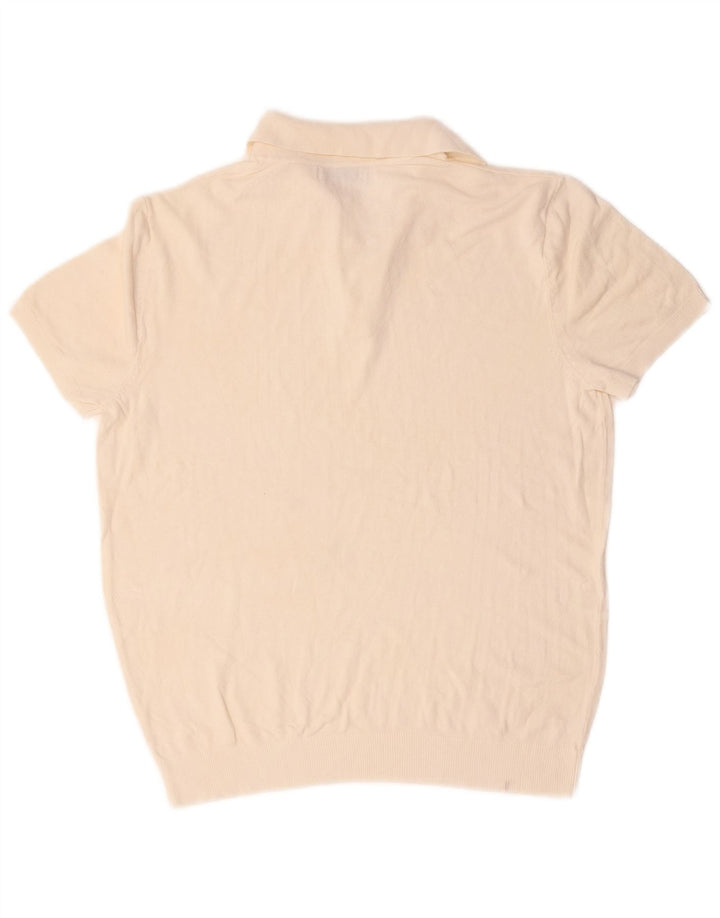 Zara Mens Short Sleeve Polo Neck Jumper Sweater Medium Off White