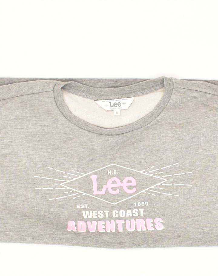 LEE Womens Regular Fit Graphic Sweatshirt Jumper UK 12 Medium Grey Cotton | Vintage Lee | Thrift | Second-Hand Lee | Used Clothing | Messina Hembry 