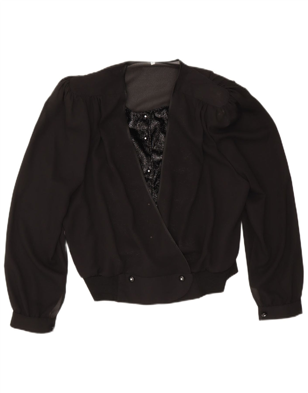 Vintage Womens Double Breasted Bolero Top IT 50 XL Black