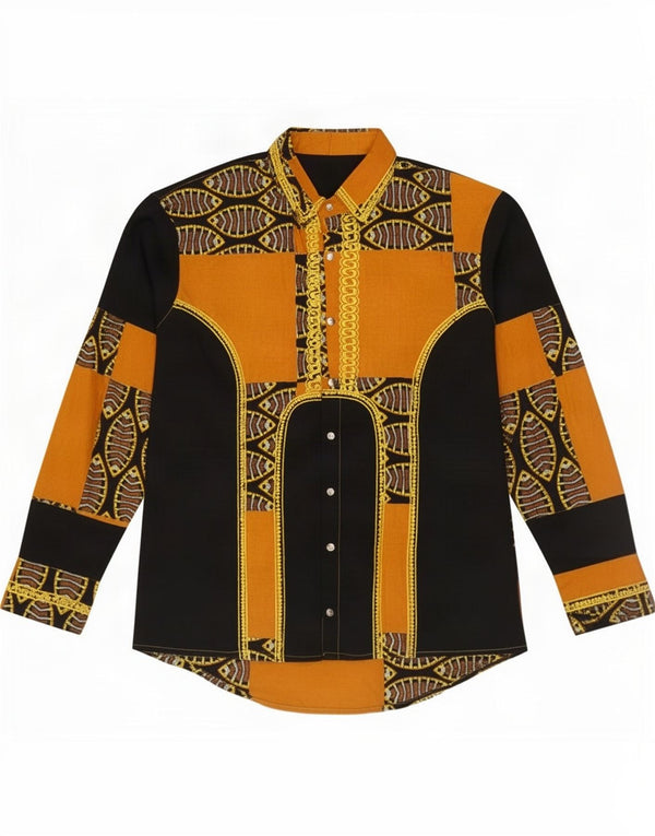 Vintage Mens Shirt Medium Yellow Patchwork