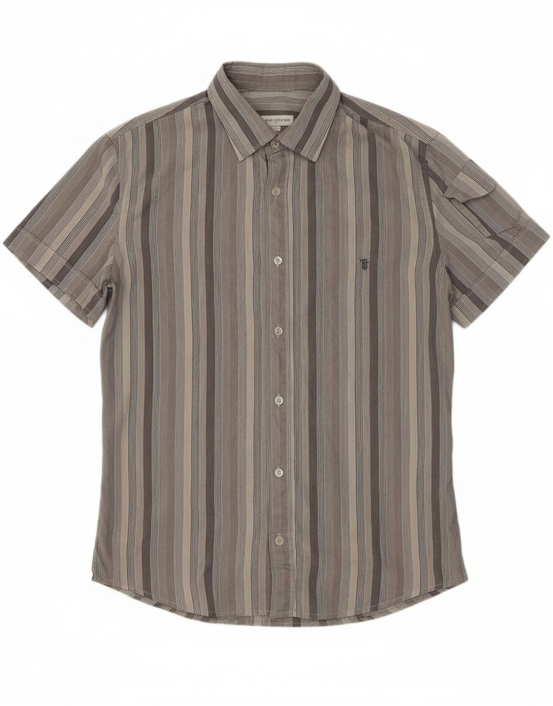 TRUSSARDI Mens Short Sleeve Shirt Size 40 Medium Grey Striped Cotton Vintage Trussardi and Second-Hand Trussardi from Messina Hembry 