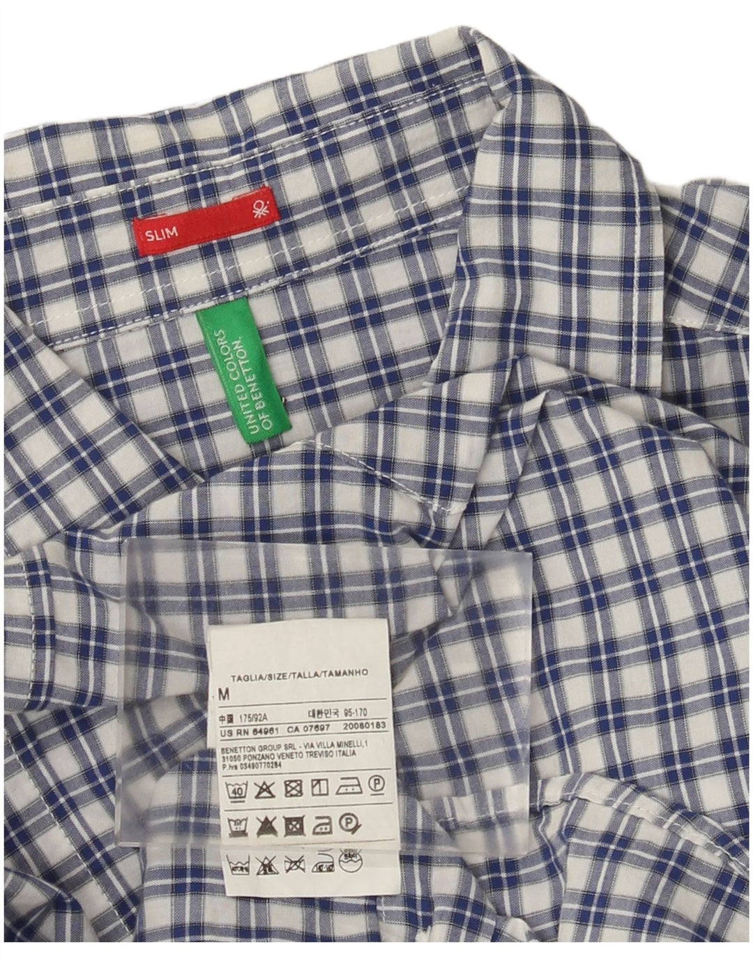 Cămașă subțire pentru bărbați Benetton, bumbac cu carouri albastru mediu