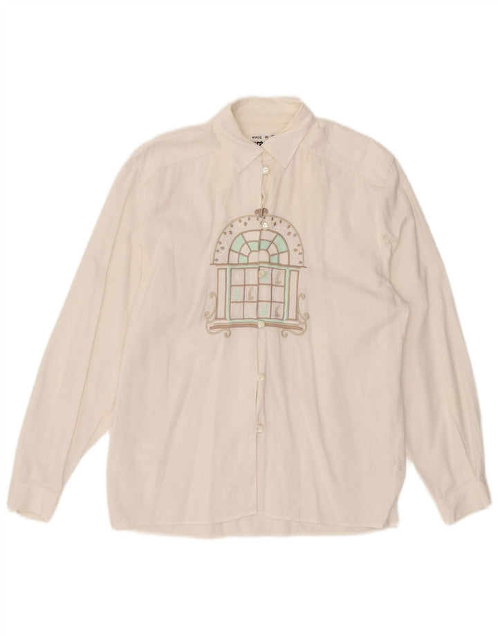 Enara Camice Womens Graphic Shirt UK 14 Medium White Cotton