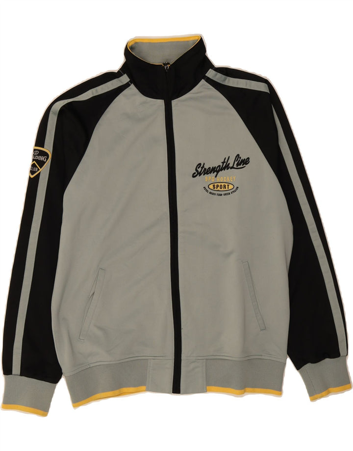 SPALDING Mens Graphic Tracksuit Top Jacket XL Grey Colourblock Polyester Vintage Spalding and Second-Hand Spalding from Messina Hembry 