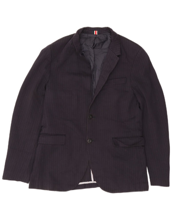 Zara Chaqueta tipo blazer de 2 botones para hombre EU 50 Medium Azul marino Rayas diplomáticas Viscosa