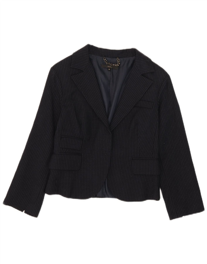 Celyn B Womens Crop Open Blazer Jacket IT 46 Large Navy Blue Pinstripe Wool