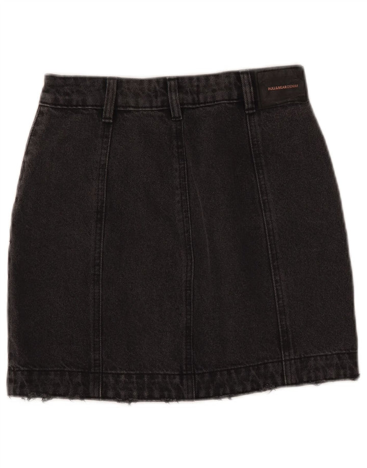 PULL & BEAR Dame nødlidende denim nederdel lille W26 sort bomuld