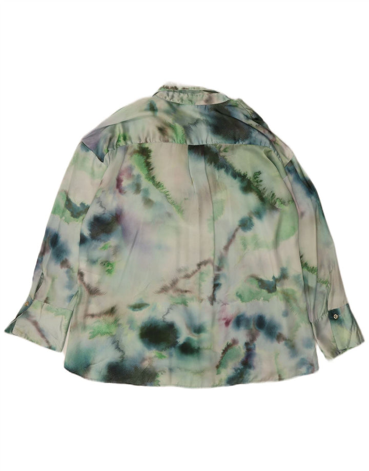 Zara Dame Oversized Shirt Bluse UK 14 Medium Green Tie Dye Polyester