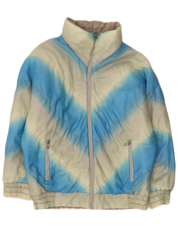 Vintage Womens Padded Jacket UK 14 Medium Blue Chevron Synthetic