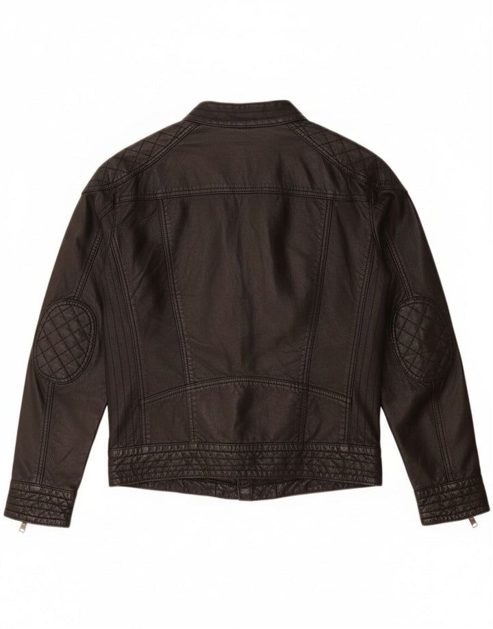 PEPE Jeans Womens Leather Biker Jacket UK 14 Medium Black Leather