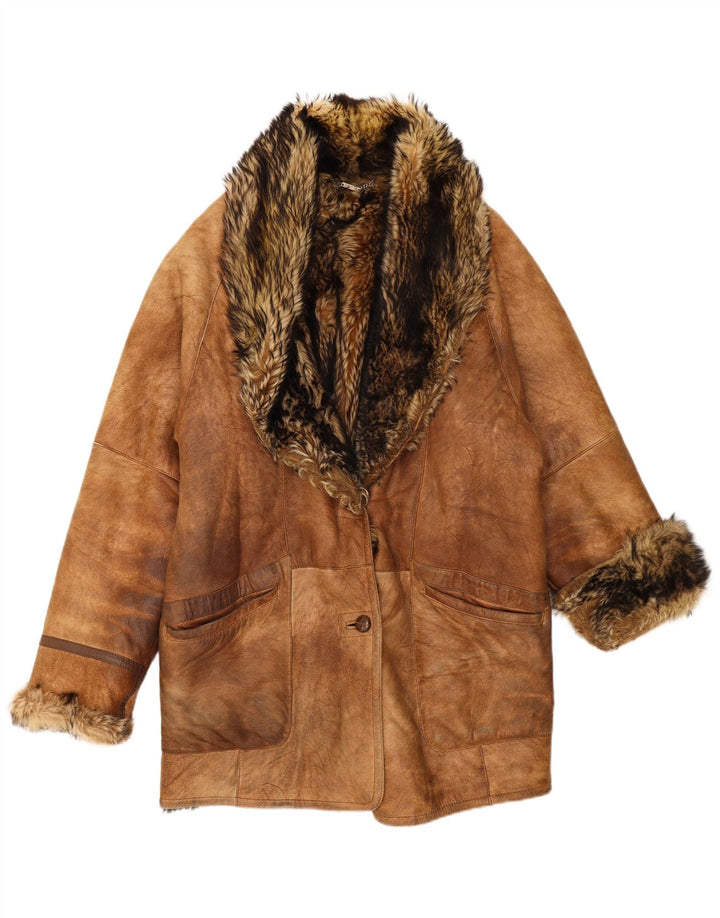 Damski płaszcz oversize Mabrun IT 44 Średni brązowy płaszcz Shearling