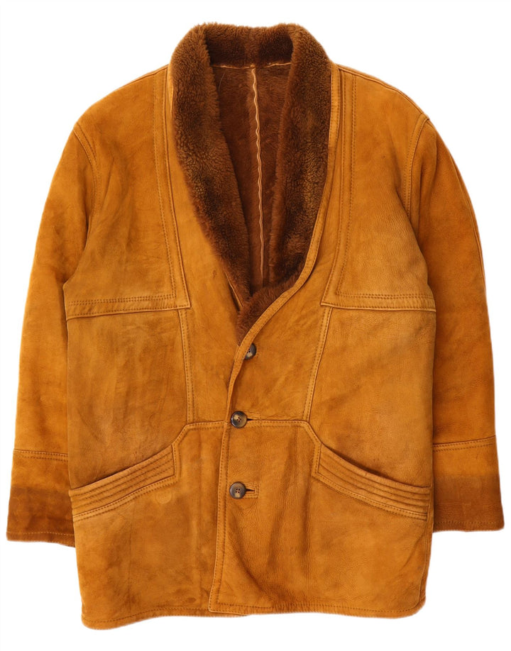 Vintage Mens Shearling Overcoat IT 46 Small Brown Shearling