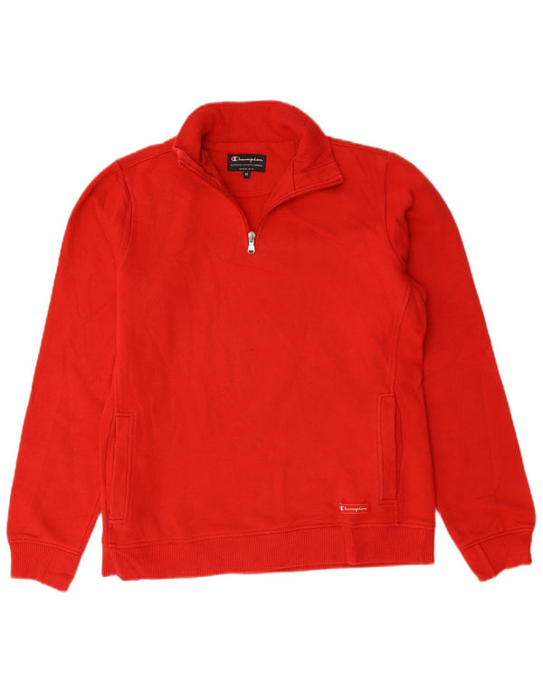 Champion Herre Zip Neck Sweatshirt Jumper Medium Rød Bomuld