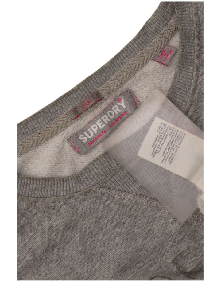 Superdry Womens Graphic Oversized Sweatshirt Jumper UK 16 Large Grey Cotton
