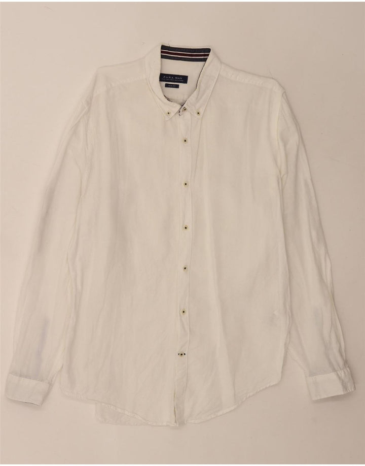 Koszula męska Zara Slim Fit XL, biała, lniana