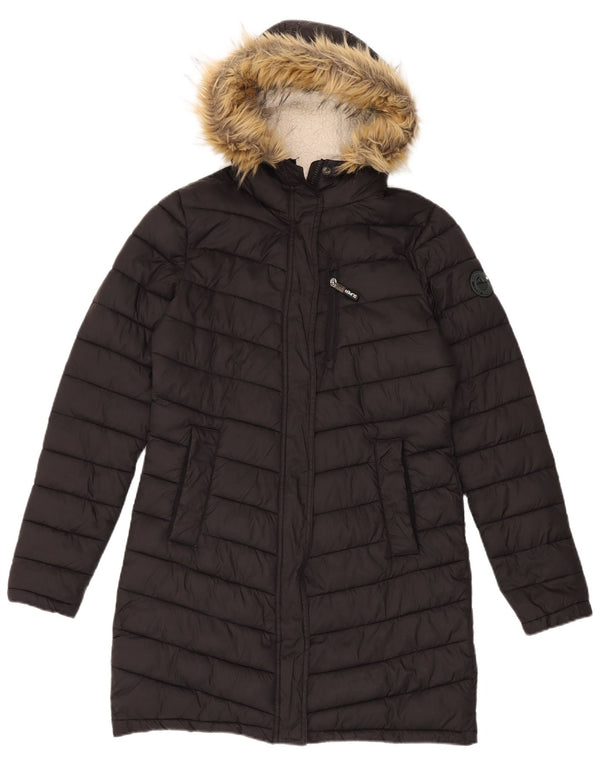 Superdry Manteau rembourré à capuche pour femme UK 12 Nylon noir moyen
