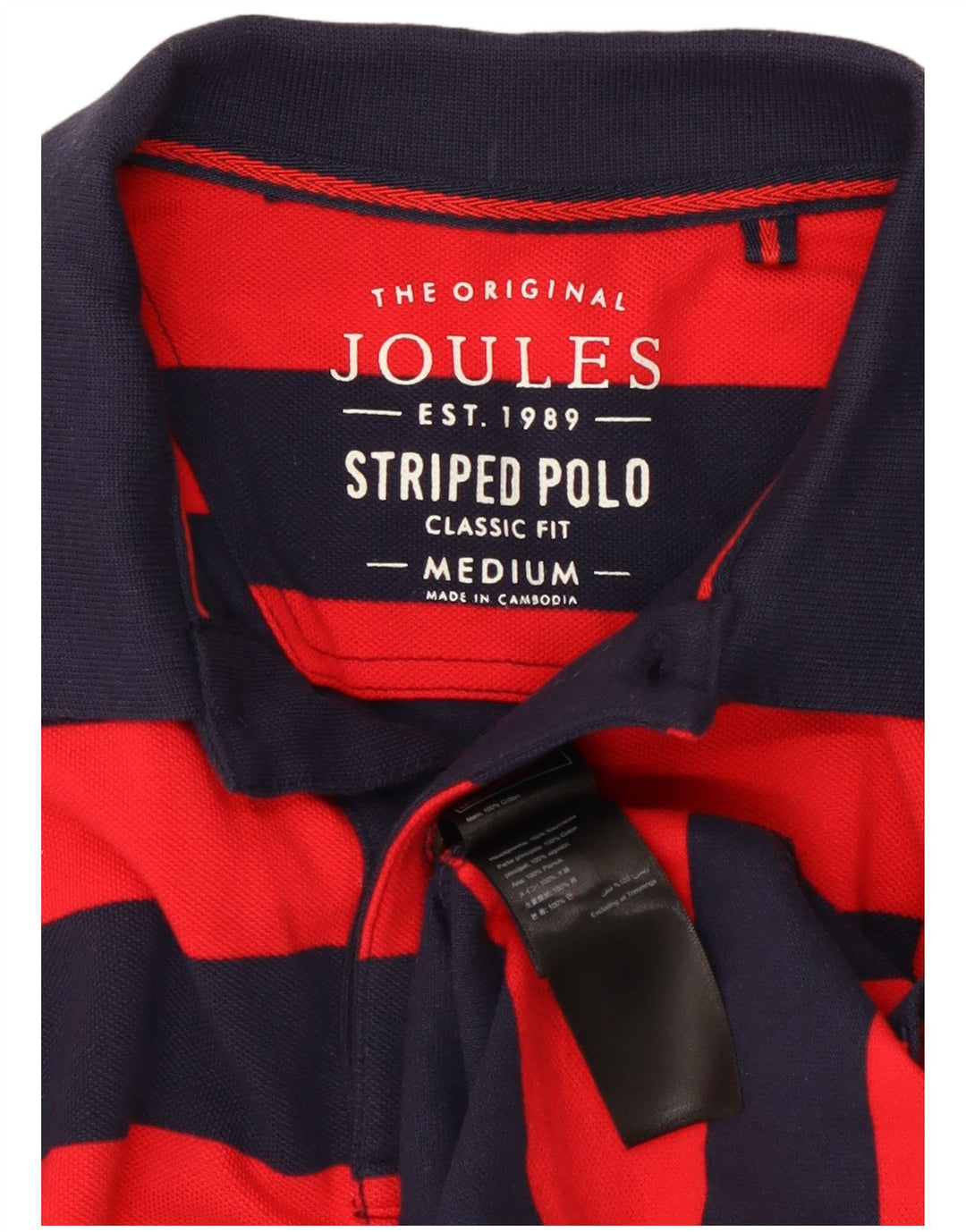 Joules Mens Classic Fit Polo Shirt Medium Red Striped Cotton