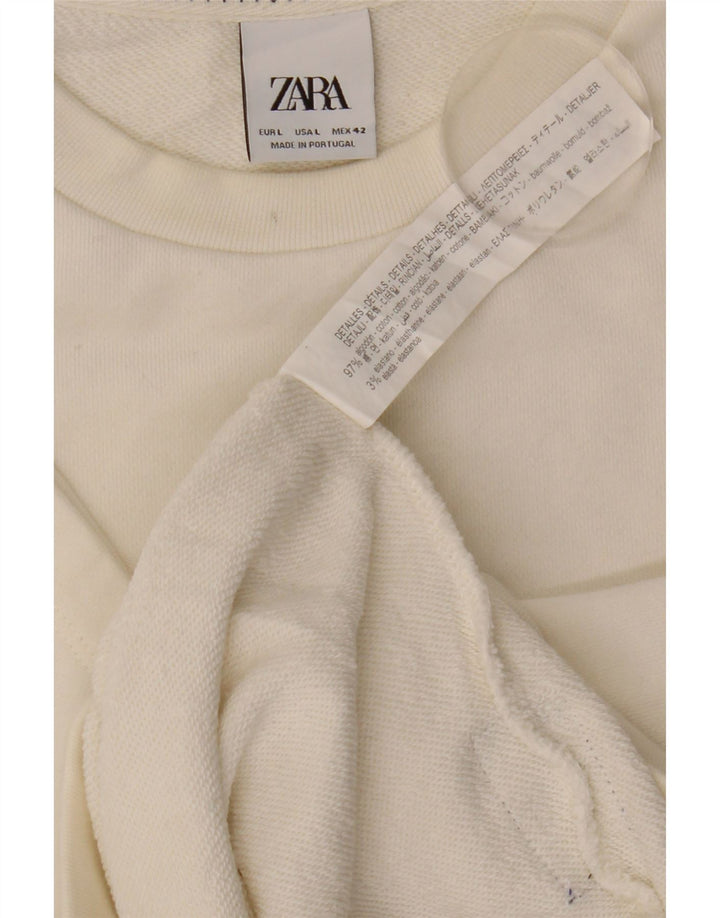 Zara Mens Graphic Short Sleeve Sweatshirt Jumper Large White Cotton