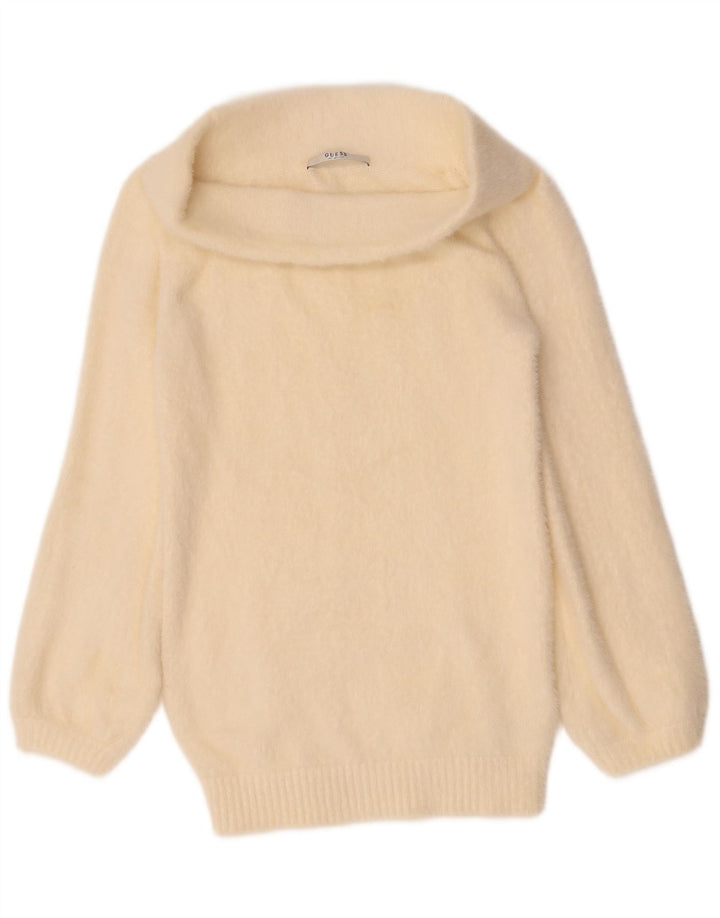 Guess Womens Oversized Roll Neck Jumper Sweater UK 4 XS Off White Polyamide