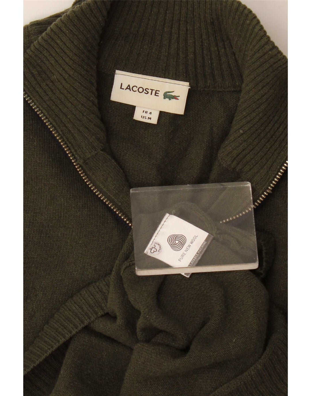 Lacoste Męski sweter z zamkiem błyskawicznym, rozmiar 4, średni khaki, nowa wełna