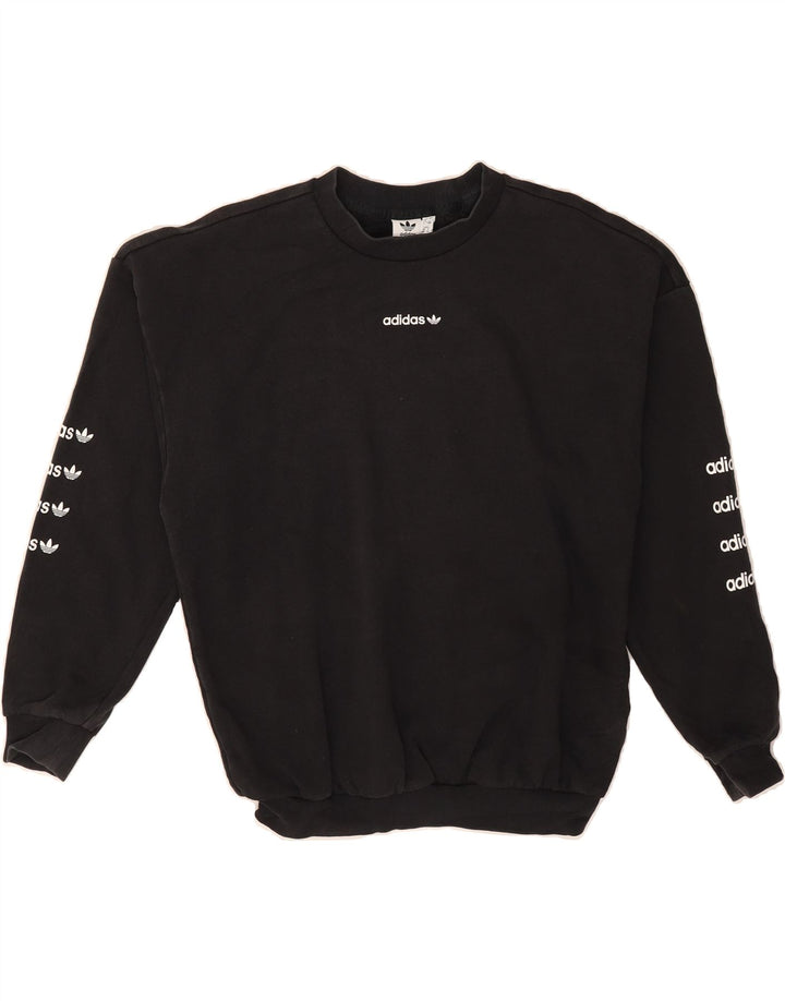 ADIDAS Womens Oversized Graphic Sweatshirt Jumper UK 8 Small Black Cotton Vintage Adidas and Second-Hand Adidas from Messina Hembry 