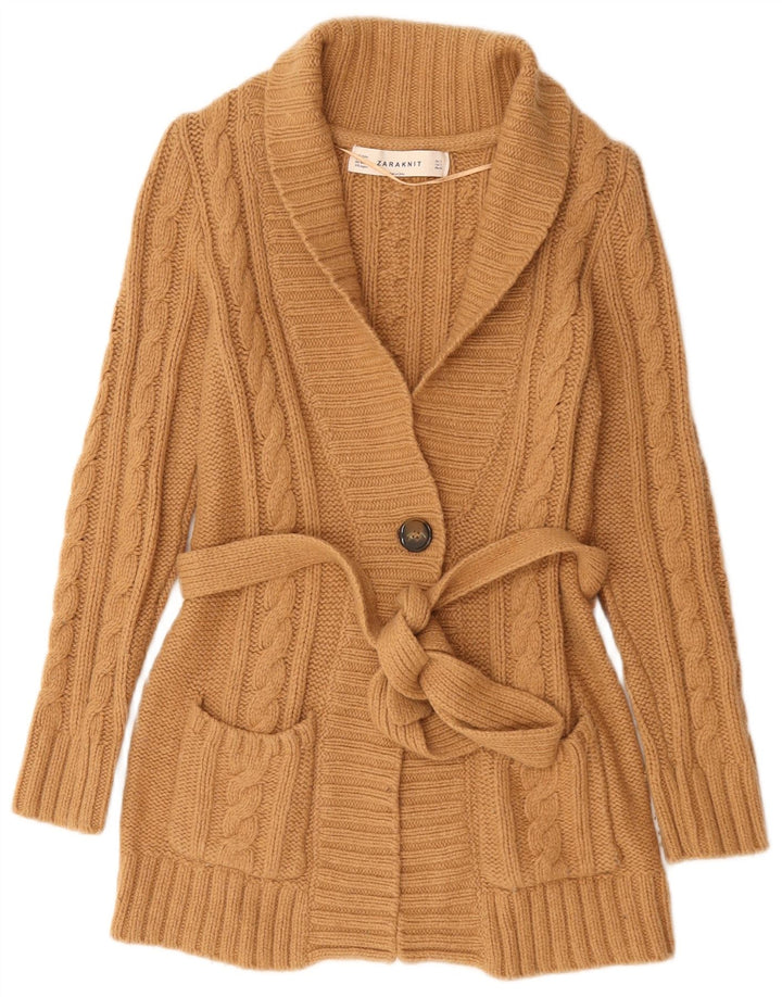 Zara Dame Cardigan Sweater UK 10 Lille Brun Nylon