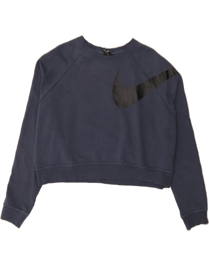 NIKE Womens Oversized Crop Graphic Sweatshirt Jumper UK 16 Large Navy Blue Vintage Nike and Second-Hand Nike from Messina Hembry 