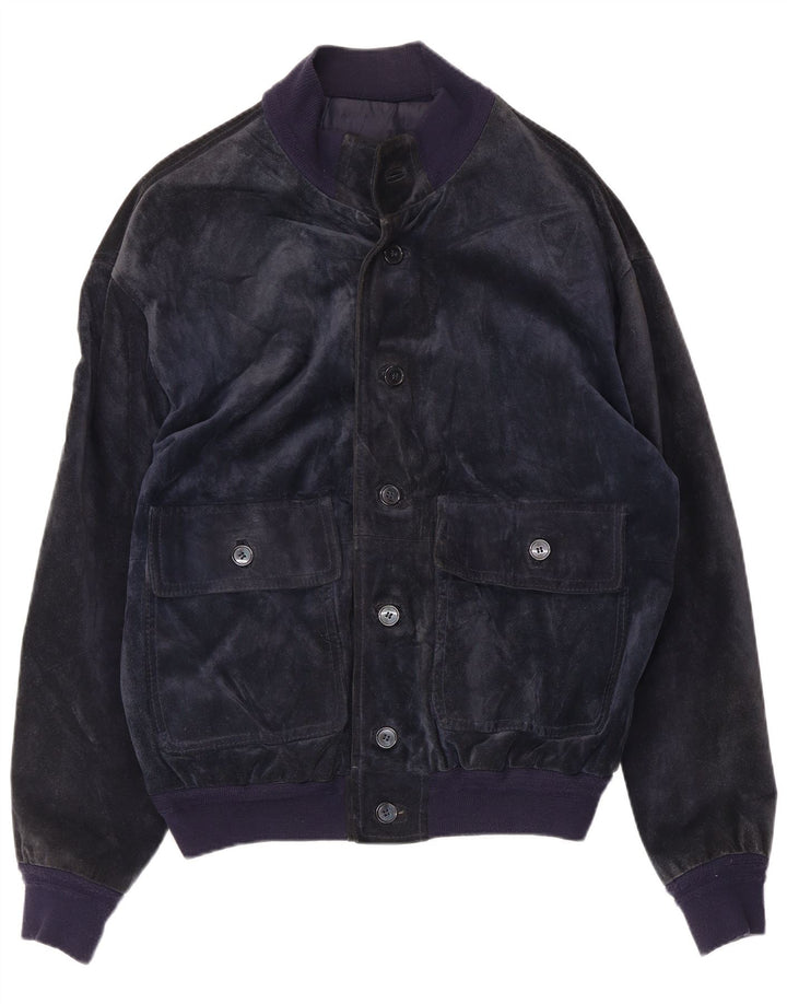 Bayside Herre Ruskind Bomber Jacket UK 40 Large Navy Blue Læder