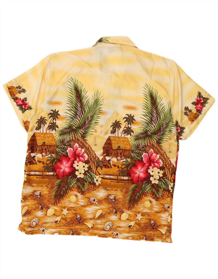 Pacific & Co Mens Hawaiian Short Sleeve Shirt Large Yellow Floral Polyester