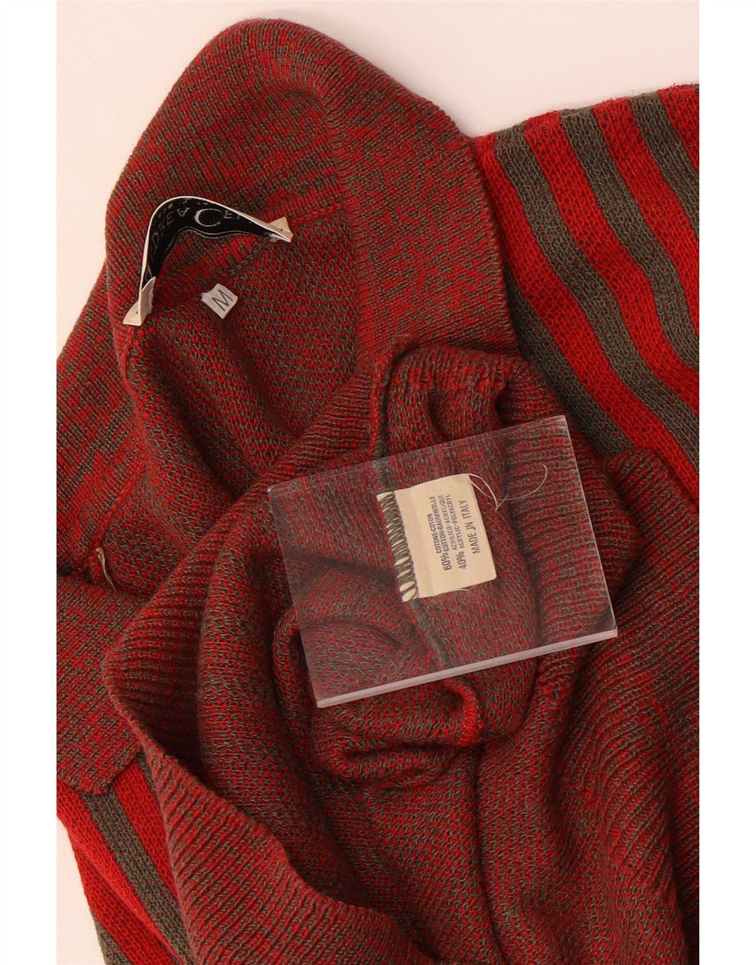 Andrea Celli Mens Polo Neck Jumper Sweater Medium Red Striped Cotton