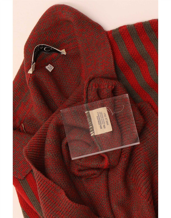 Andrea Celli Mens Polo Neck Jumper Sweater Medium Red Striped Cotton