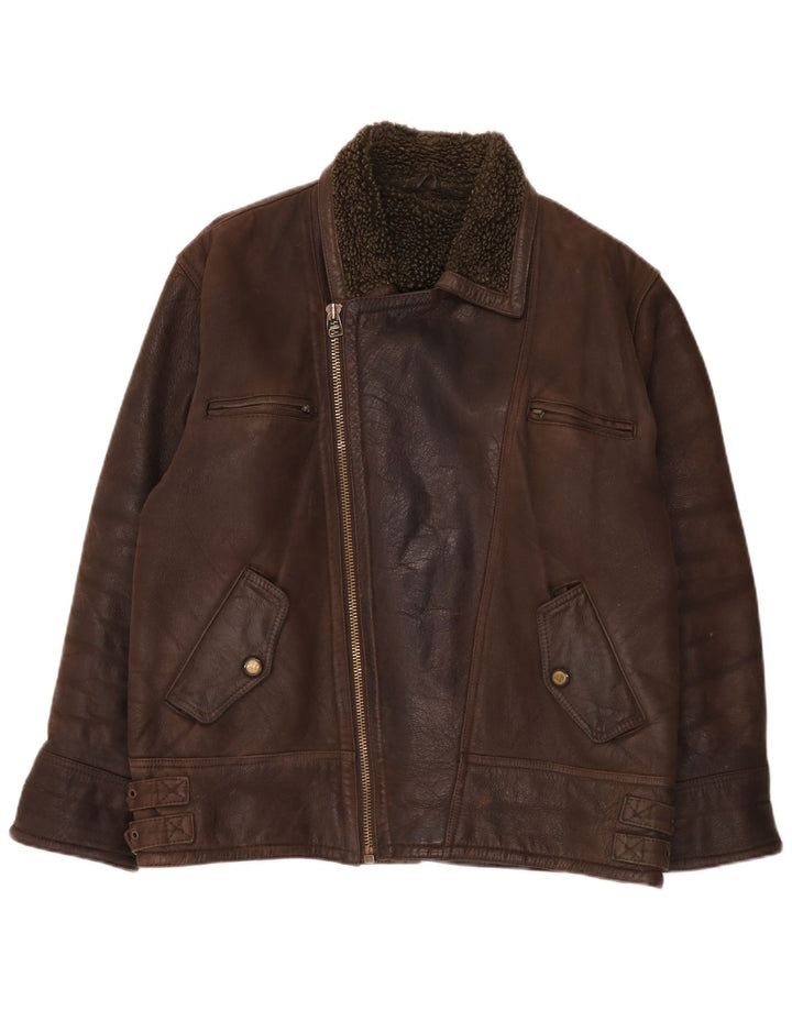 Vintage Mens Sherpa Leather Jacket UK 40 Large Brown