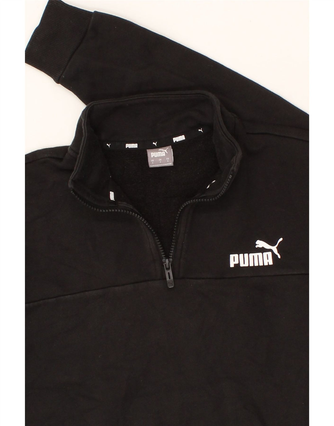 PUMA Womens Oversized Graphic Zip Neck Sweatshirt Jumper UK 10 Small Black Vintage Puma and Second-Hand Puma from Messina Hembry 