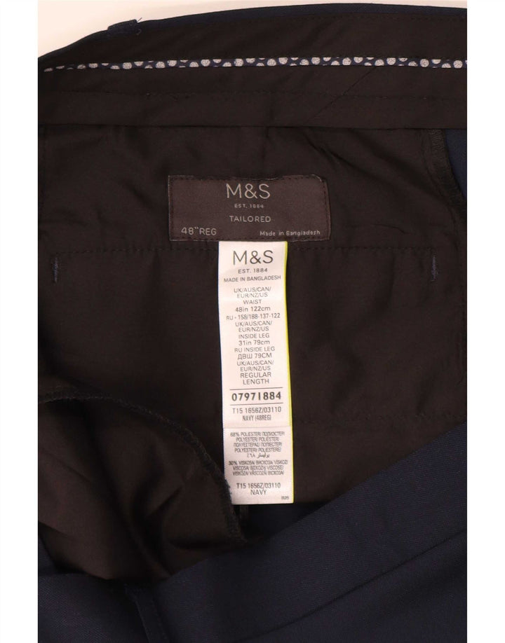 Marks & Spencer Mens Tailored Straight Suit Trousers W48 L31 Navy Blue