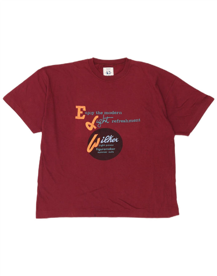 WILKER Mens Graphic T-Shirt Top Medium Maroon Cotton