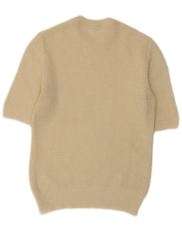 Sweter damski w stylu vintage z krótkim rękawem i okrągłym dekoltem UK 10 Small Beige