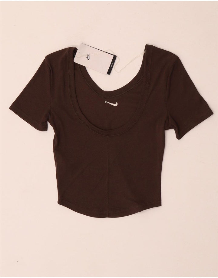 Nike Womens Crop T-Shirt Top UK 4 XS Brown Polyester