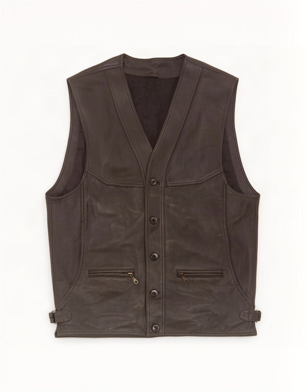 Vintage Ανδρικό Δερμάτινο Gilet UK 38 Medium Black