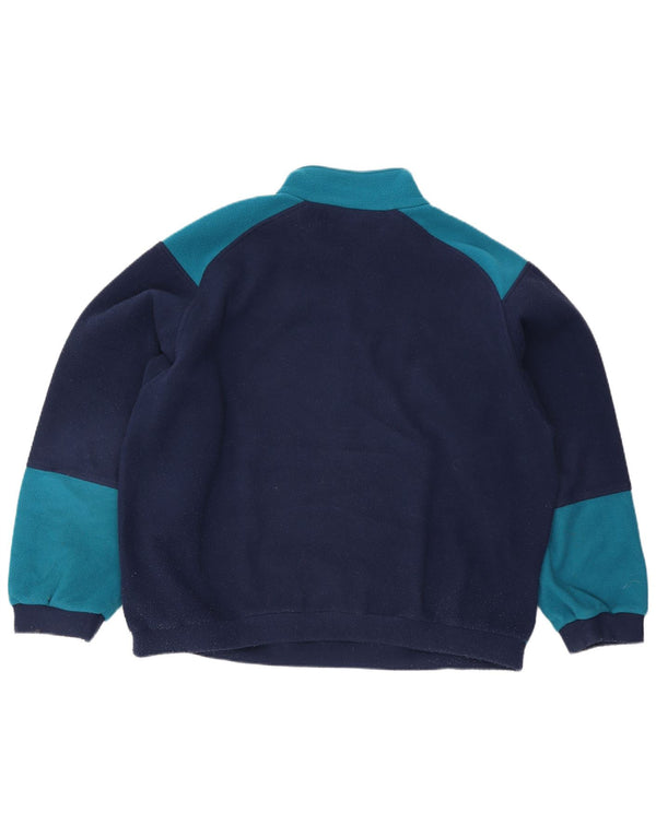 Vintage herre lynlås hals fleece trøje 2XL blå farveblok