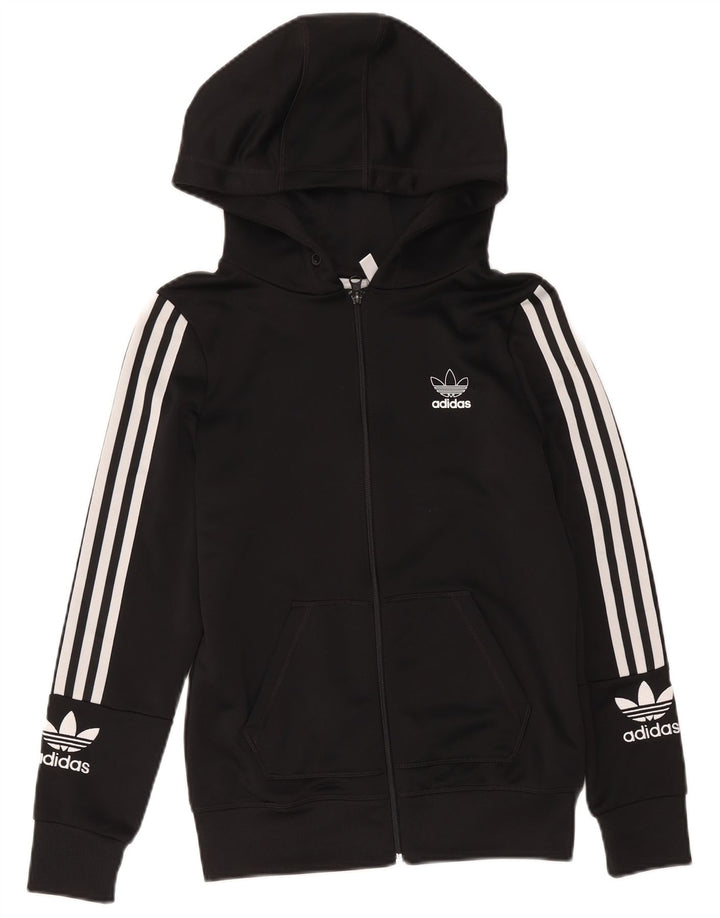 Adidas Womens Graphic Zip Hoodie Sweater UK 14 Medium Black Polyester