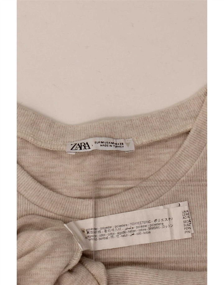 Zara Damen Crop T-Shirt Top UK 12 Medium Beige Polyester