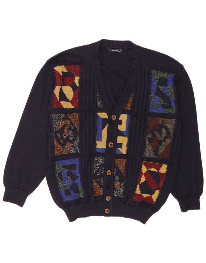 Monello Cardigan Homme Pull Large Bleu Marine Géométrique