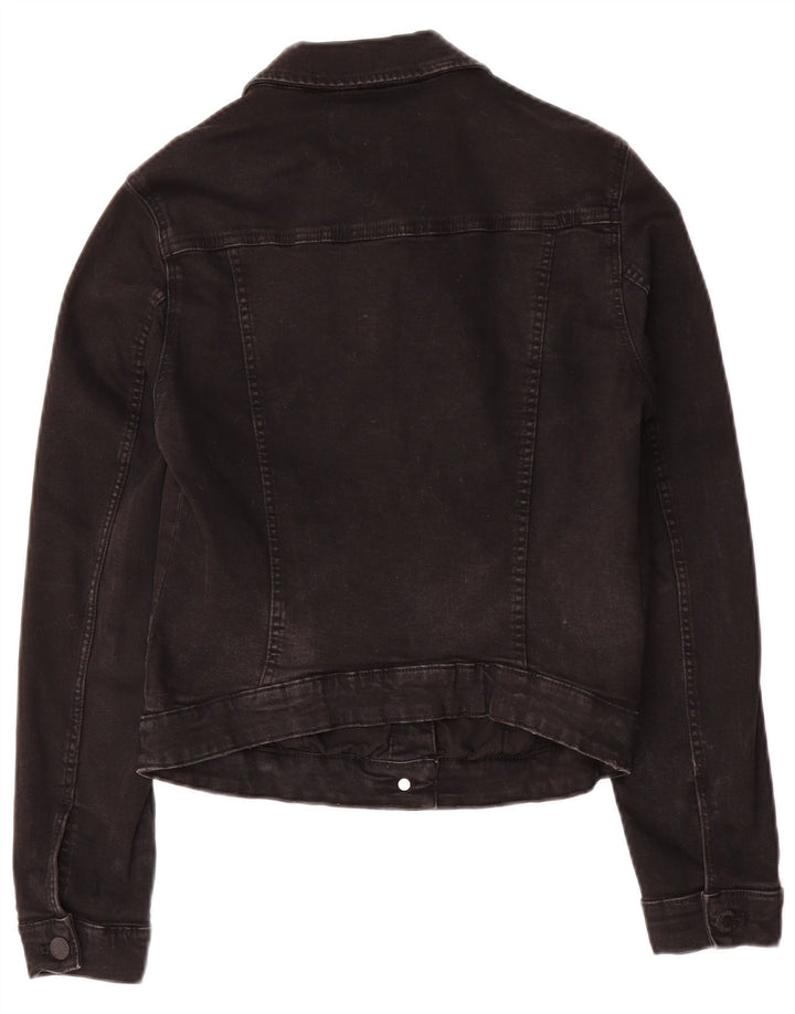 Zara Womens Trafaluc Crop Denim Jacket UK 12 Medium Black Cotton
