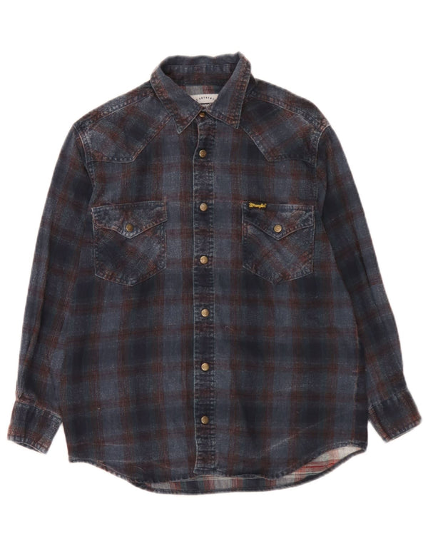 Wrangler Boys Western Flannel Shirt 12-13 Years Medium Blue Check Cotton