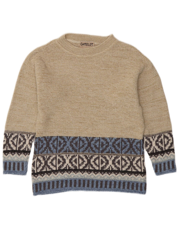 Camelot Dame Crew Neck Jumper Sweater UK 10 Small Beige Geometric