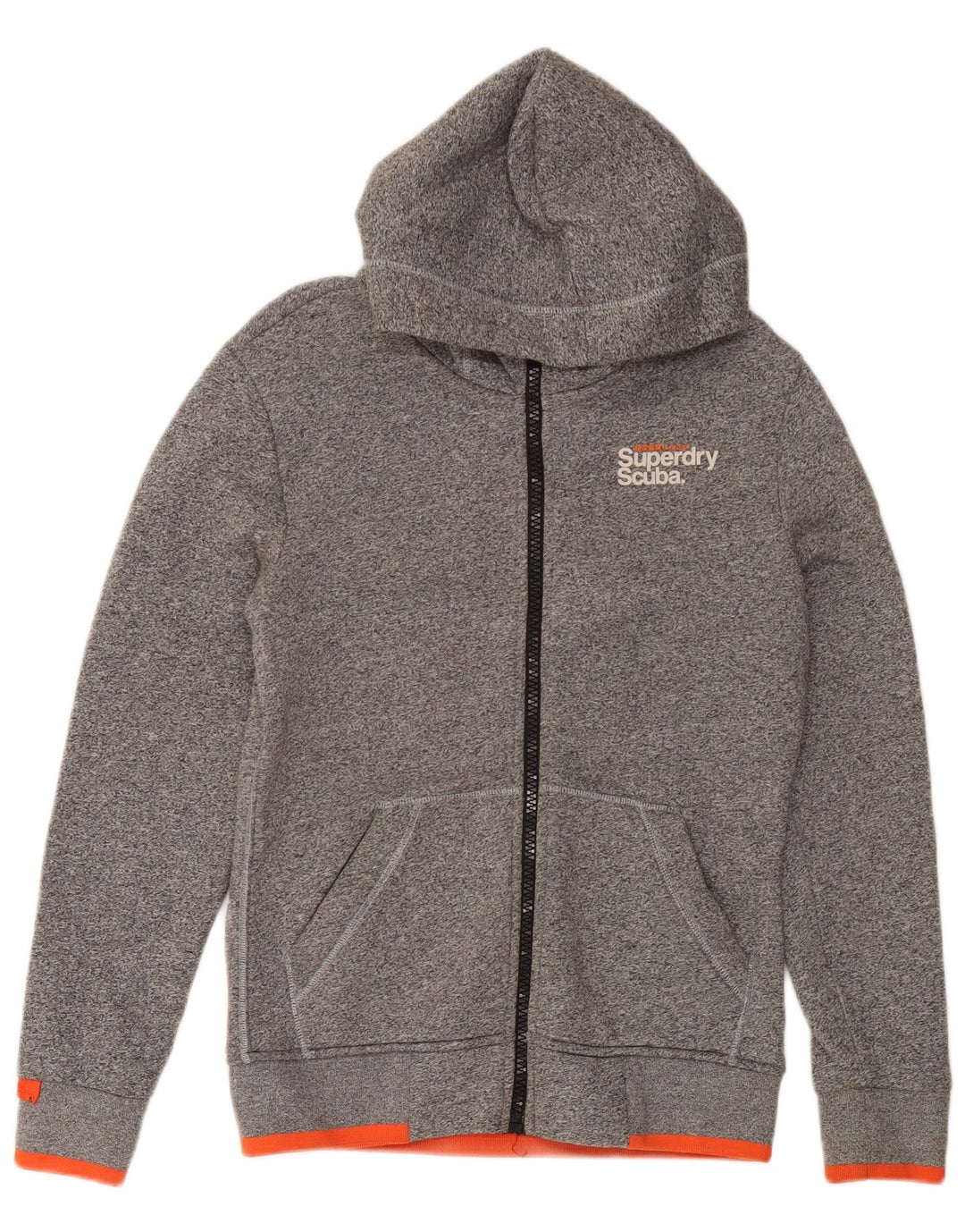 SUPERDRY Mens Zip Hoodie Sweater Small Grey Flecked Cotton