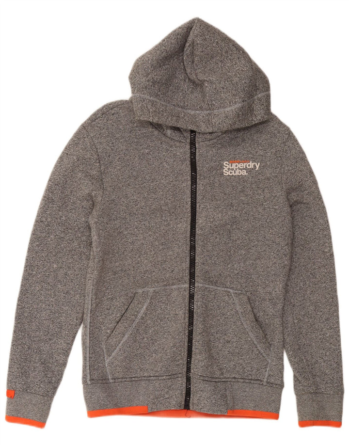 SUPERDRY Mens Zip Hoodie Sweater Small Grey Flecked Cotton