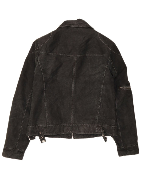 Vintage mujer ante chaqueta Reino Unido 10 pequeño cuero negro