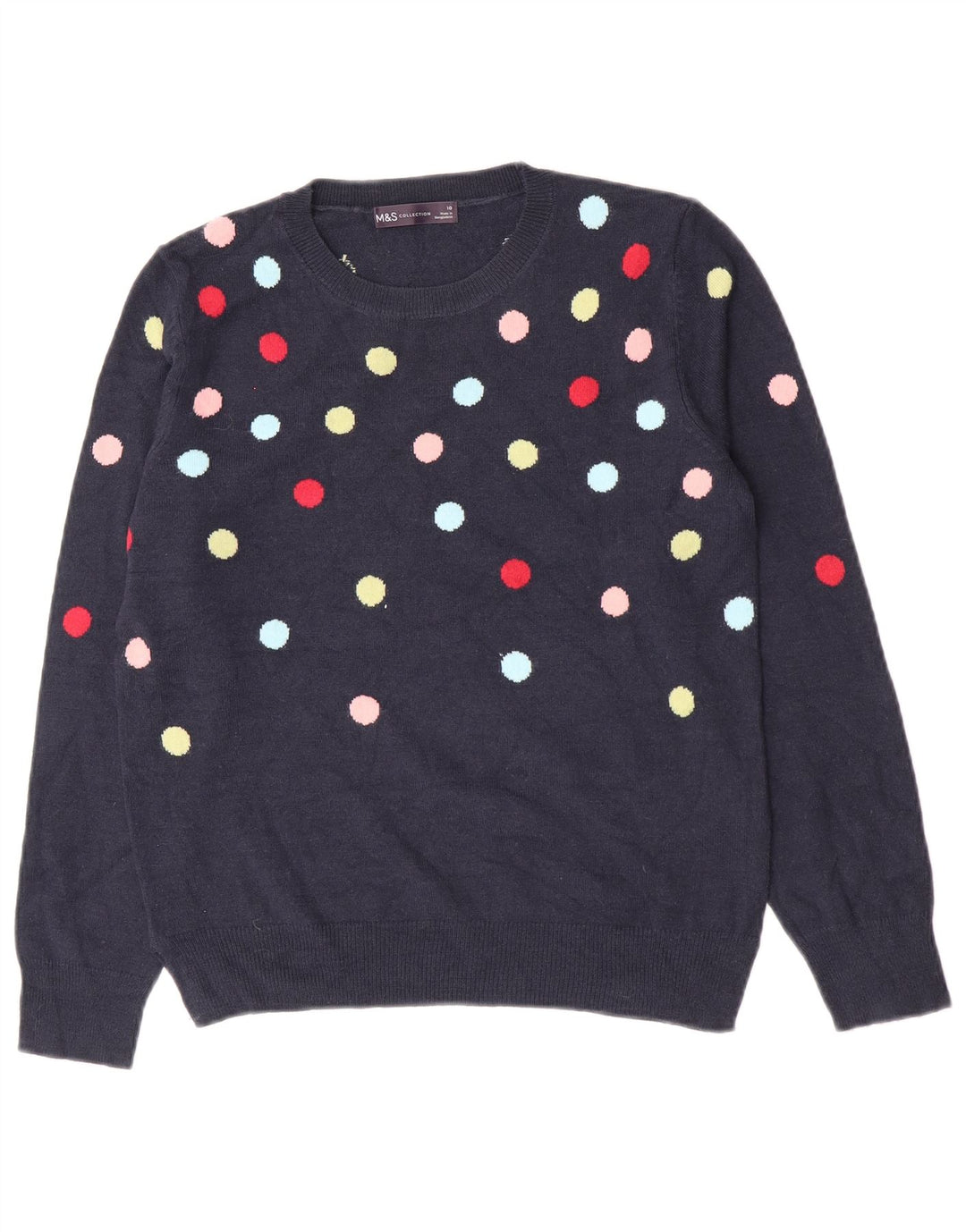 Marks & Spencer Womens Crew Neck Jumper Sweater UK 10 Small Navy Blue