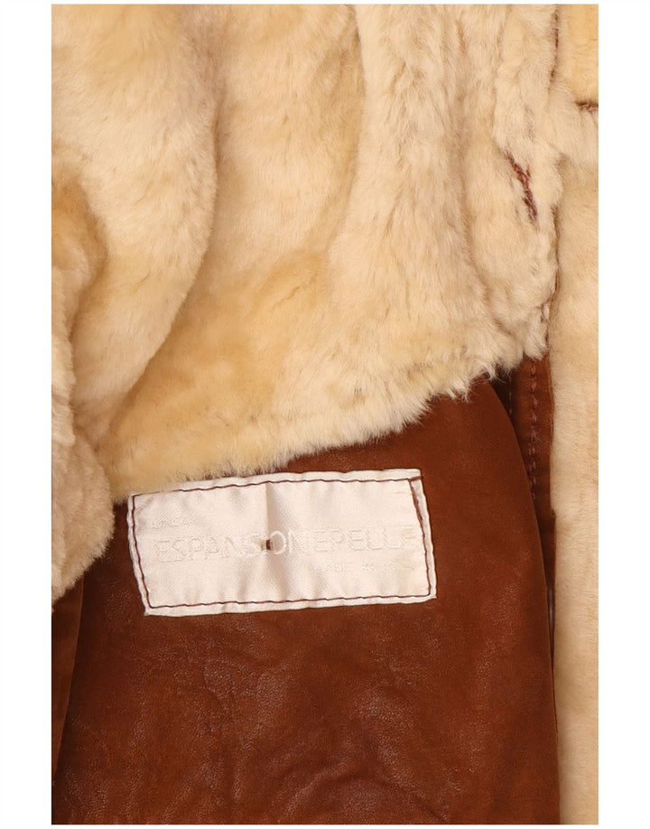 Vintage Womens Oversized Shearling Jacket US 8 Medium Brown Leather